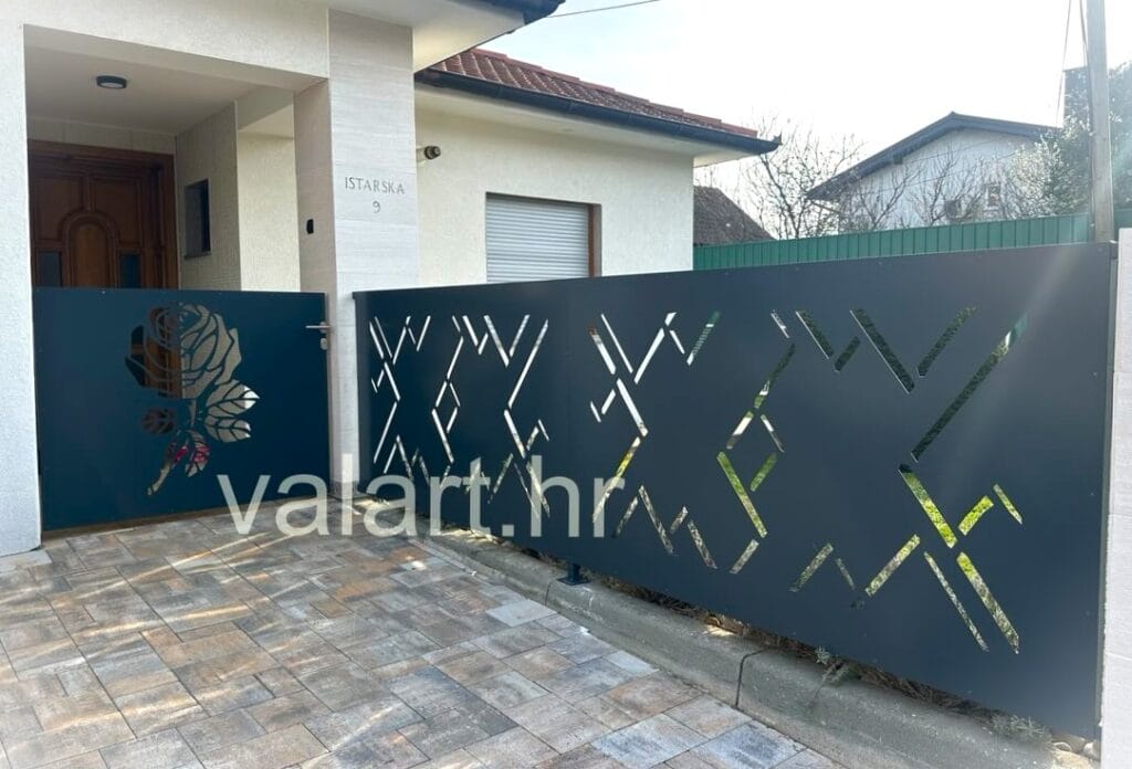 Dvorišna vrata i ograda metalno laserski rezano dekorativno moderno cvijeće